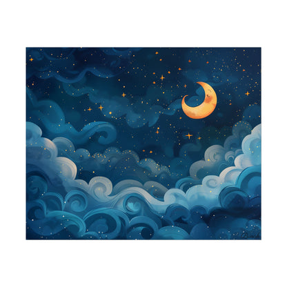 Surreal Night Sky Dreamscape: Whimsical Stars and Clouds Art - Poster