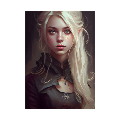 Blonde Portrait: Elegant Woman in Black Dress - Poster