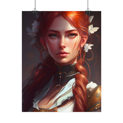 Elegant Redhead Portrait: Dark Background Artwork - Poster