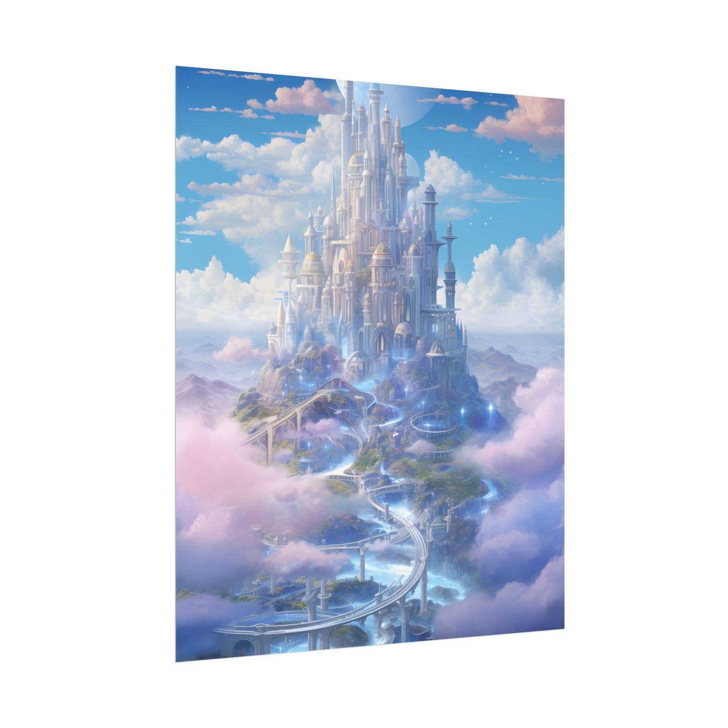 Floating City in Celestial Realm: Serene Fantasy Artwork - Poster