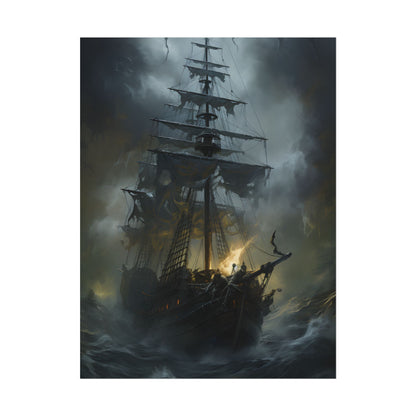 Eerie Pirate Ghost Ship: Sailing Seascape Artwork - Poster