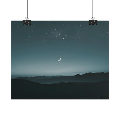 Minimalist Night Scene: Blue-Gray Sky Digital Art - Poster