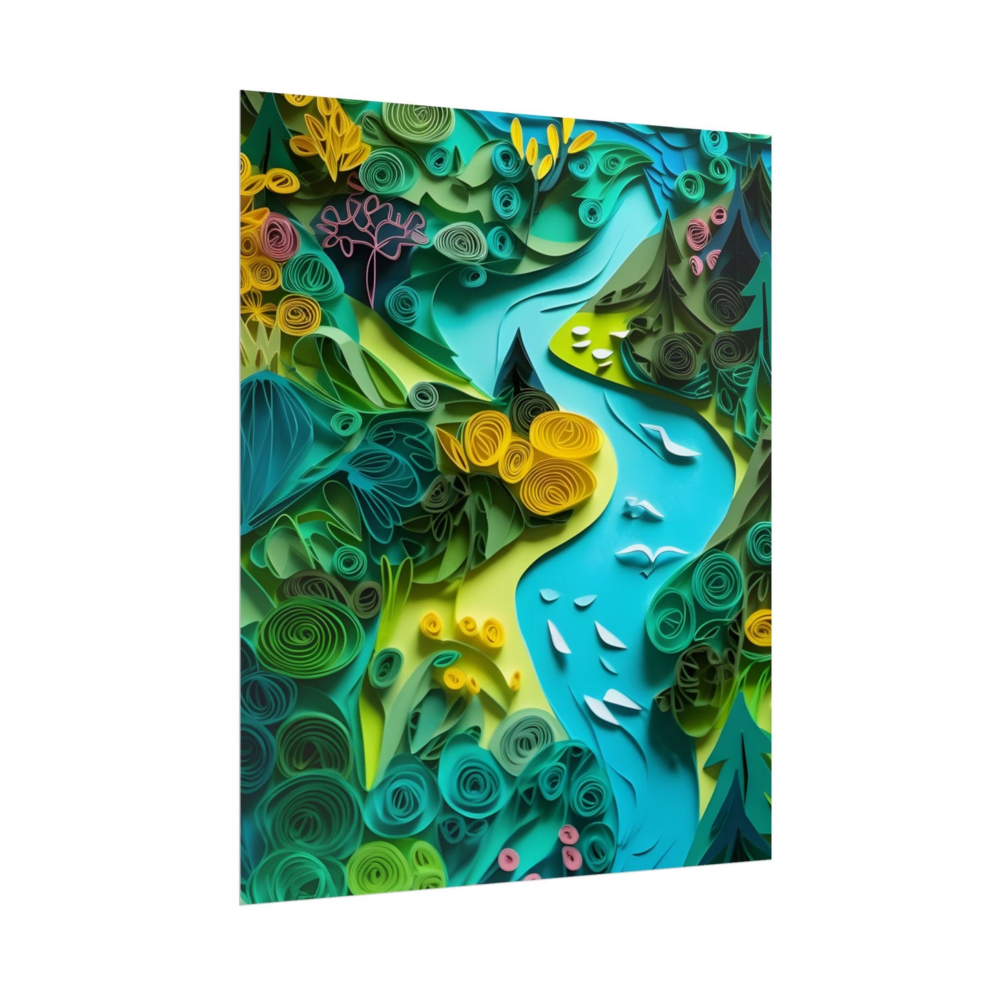 Colorful European Paper Quilling Artwork: Geometric Landscapes - Poster