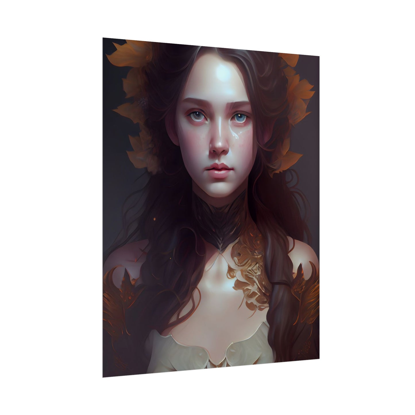 Brown Hair Female Portrait: Artistic Style Digital Art - Poster