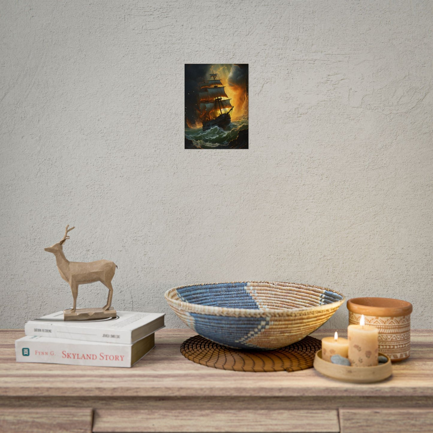 Mostly Green Seascape: Magnificent Oil Painting of a Ship - Poster