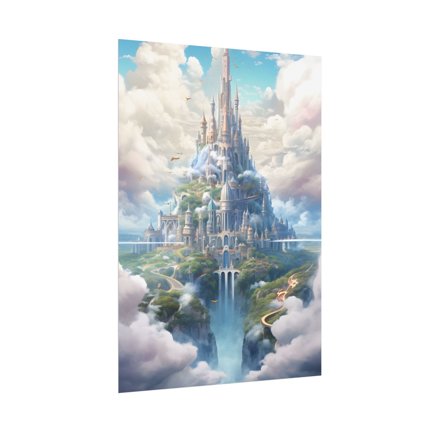 Floating City in Celestial Fantasy Realm: Whimsical Artwork - Poster