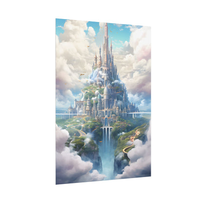 Floating City in Celestial Fantasy Realm: Whimsical Artwork - Poster