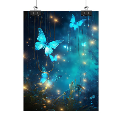 Fantasy Night Forest: Bokeh Glow Digital Artwork - Poster