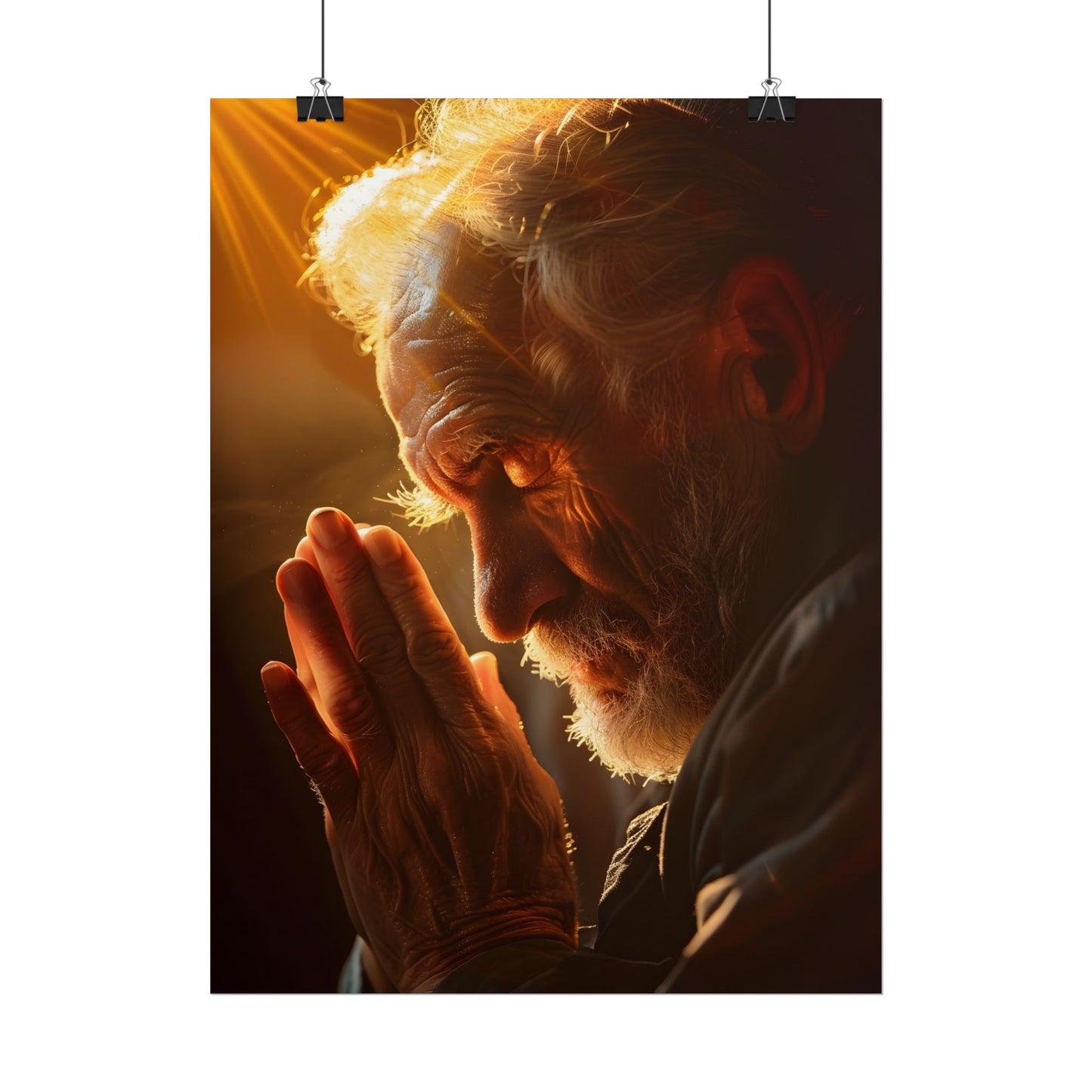 Serenity in Prayer: Elderly Man's Quiet Moment - Poster