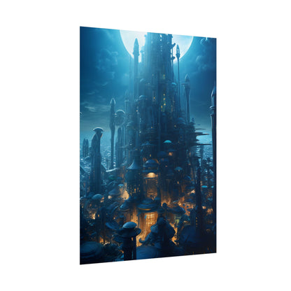Underwater Futuristic Cityscape: Close Up Digital Artwork - Poster