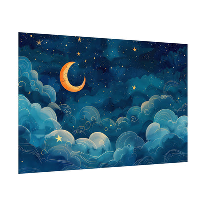 Whimsical Dreamy Night Sky: Small Town Illuminated by Pastel Stars - Poster