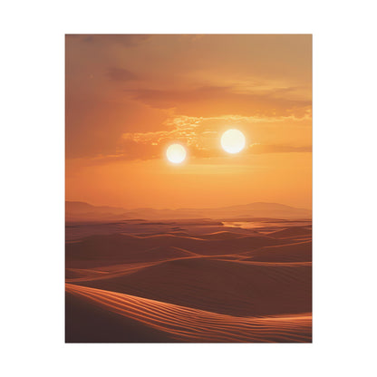 Serene Binary Sunset Artwork: A Peaceful Landscape - Poster
