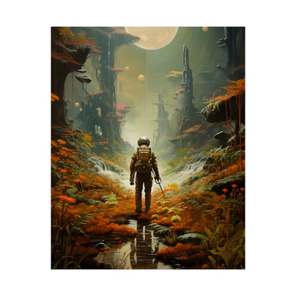 Futuristic Explorer in Wilderness: Digital Artwork - Poster