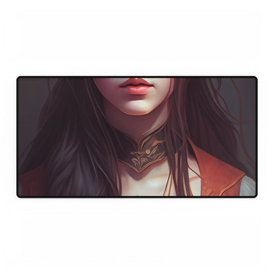 Sophisticated Female Portrait: Brown Hair Artwork in Focus - Desk Mat