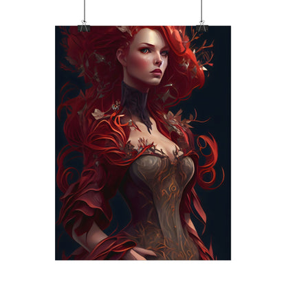 Red Hair Portrait: Elegant Female in Black Dress - Poster