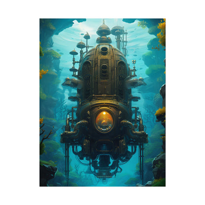 Steampunk Underwater Odyssey: Captain Nemo's Nautilu Submarine Art - Poster