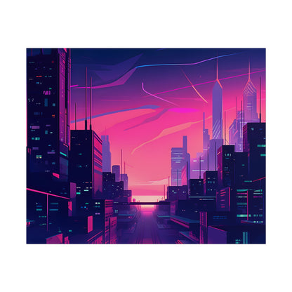 Melancholic Cyberpunk Cityscape: Neon Night Digital Art - Poster