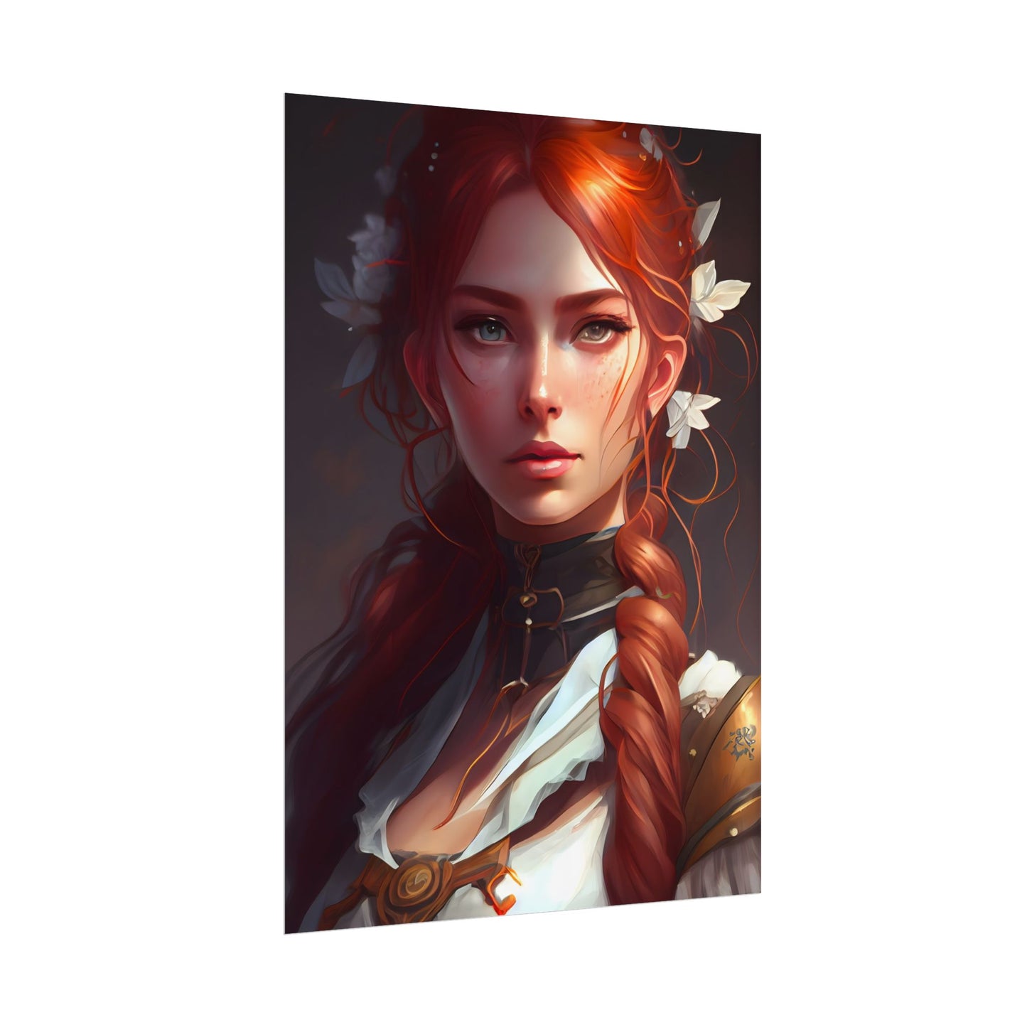 Elegant Redhead Portrait: Dark Background Artwork - Poster