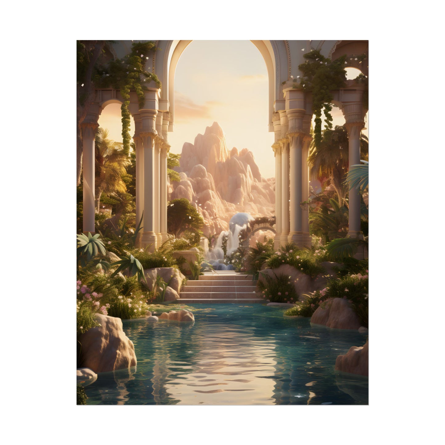 Desert Oasis: Arabian Nights-Inspired Artwork at Golden Hour - Poster