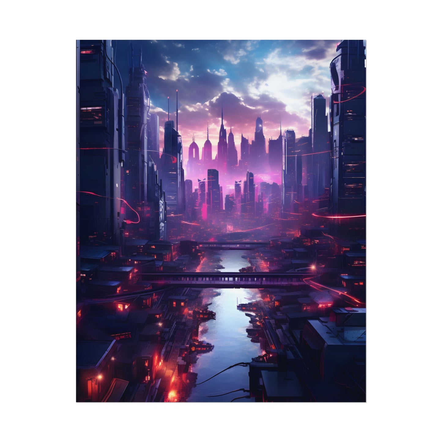 Dystopian Cyberpunk Cityscape: Neon Futuristic Artwork - Poster