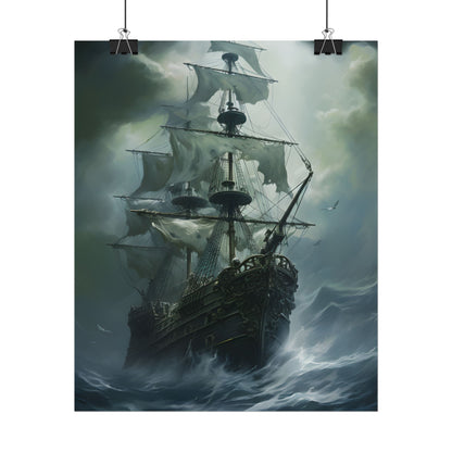 Surreal Pirate Ghost Ship Sailing Ocean - Poster
