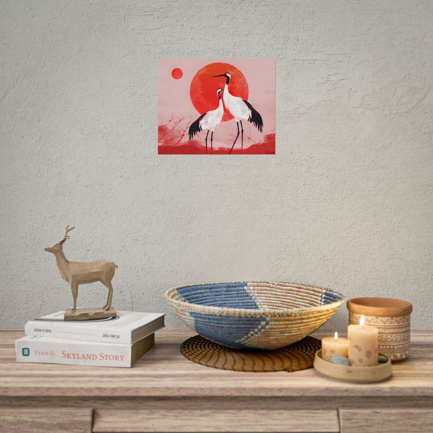 Peaceful Crane Sanctuary: Serene Landscape Nature Art - Poster