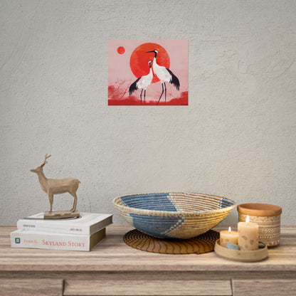 Peaceful Crane Sanctuary: Serene Landscape Nature Art - Poster
