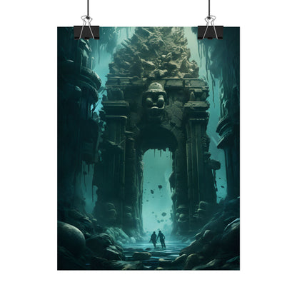 Lost Underwater Ancient City: Mysterious Blue Hues Art - Poster
