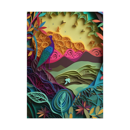 Vibrant Indian Quilling Art: Traditional Landscape Decoration - Poster