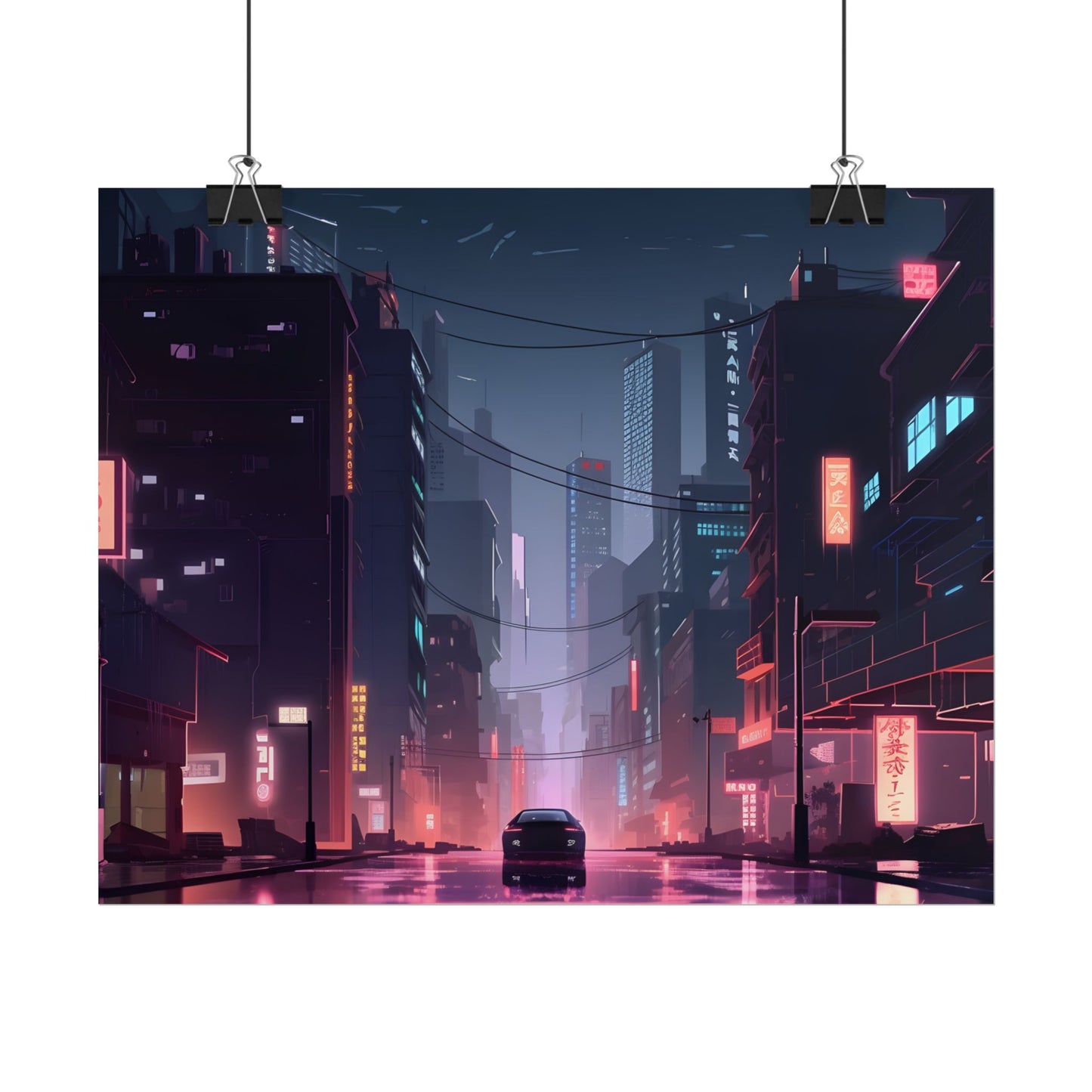 Cyberpunk Night: Melancholic Urban Landscape Artwork - Poster