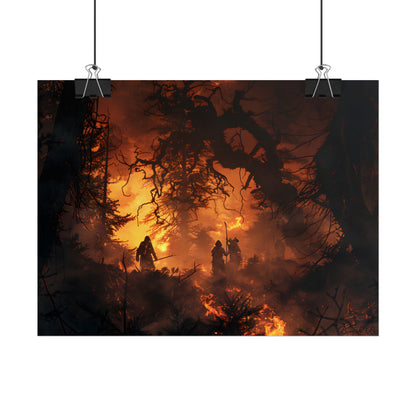 Misty Sunset Forest: Group Gathering - Poster