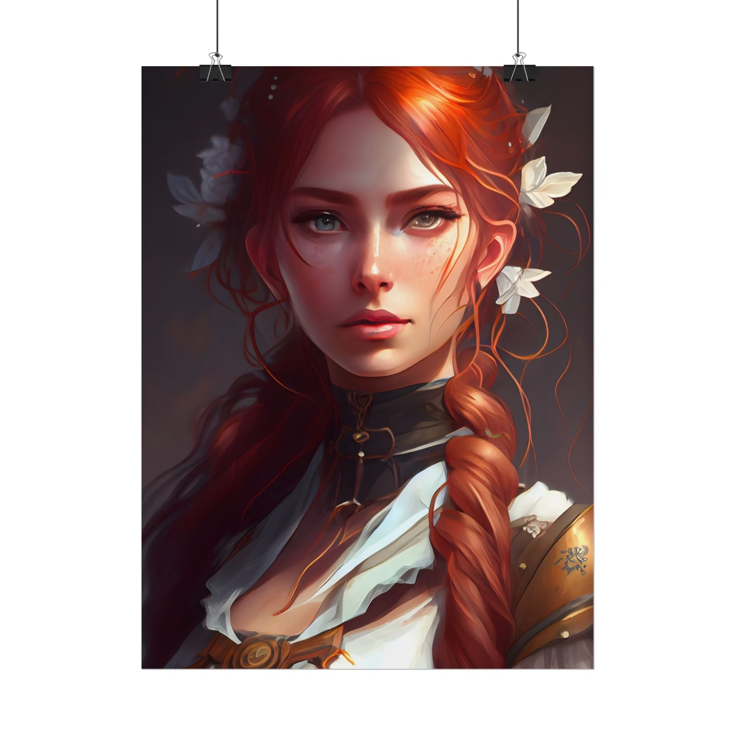 Elegant Redhead Portrait: Dark Background Artwork - Poster
