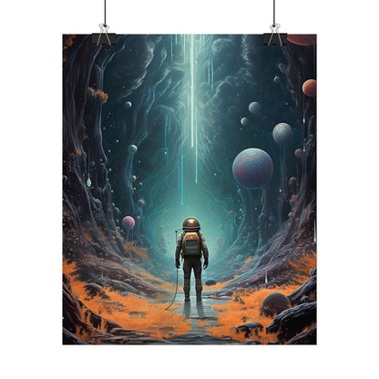 Futuristic Explorer: Sci-Fi Wilderness Encounter Digital Art - Poster