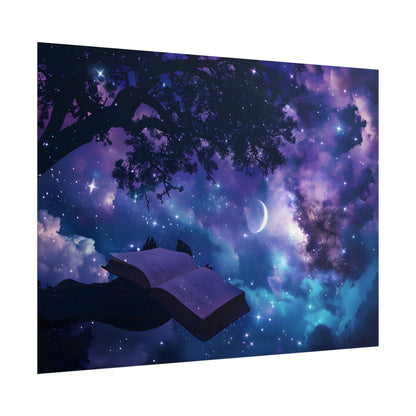 Mystical Night Sky: Celestial Dreams with Crescent Moon Art - Poster