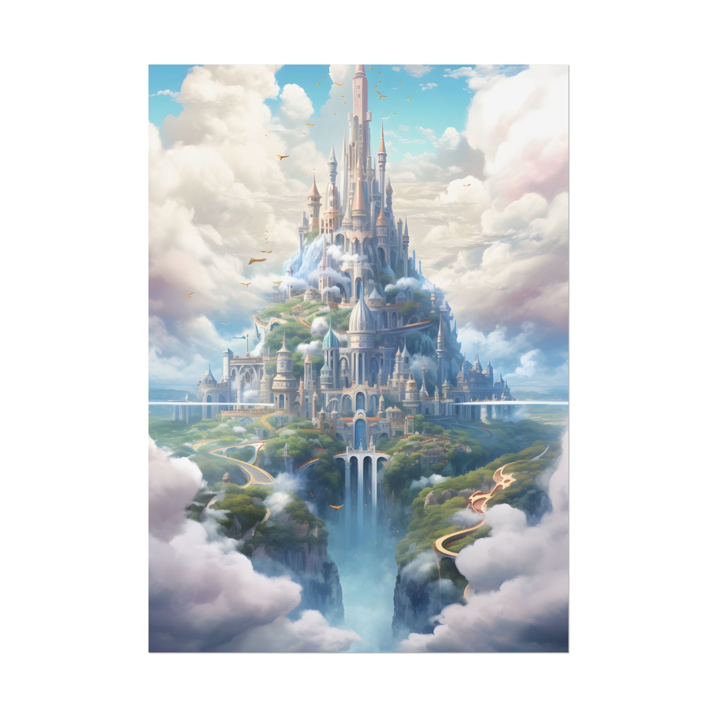 Floating City in Celestial Fantasy Realm: Whimsical Artwork - Poster
