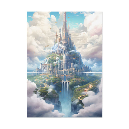 Floating City in Celestial Fantasy Realm: Whimsical Artwork - Poster