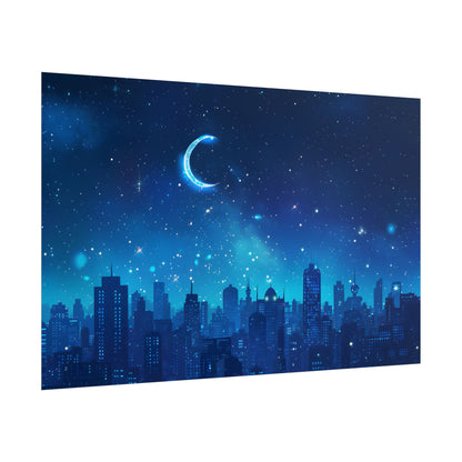 Peaceful Night Sky with Crescent Moon: Starry Digital Art - Poster