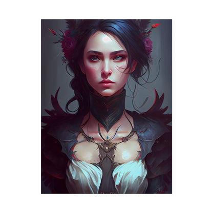 Enchanting Female Portrait: Elegant Black Dress Artwork - Poster