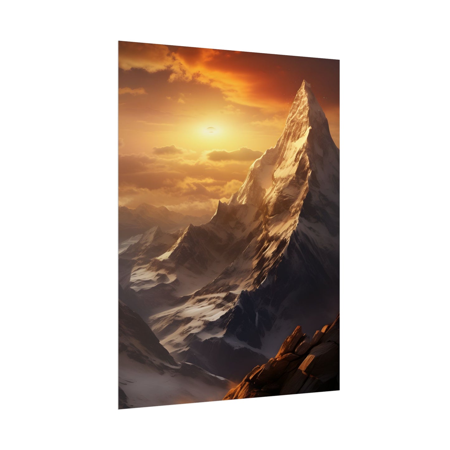 Majestic Mountain Summit: Epic Sunrise View - Nature Landscape Art - Poster