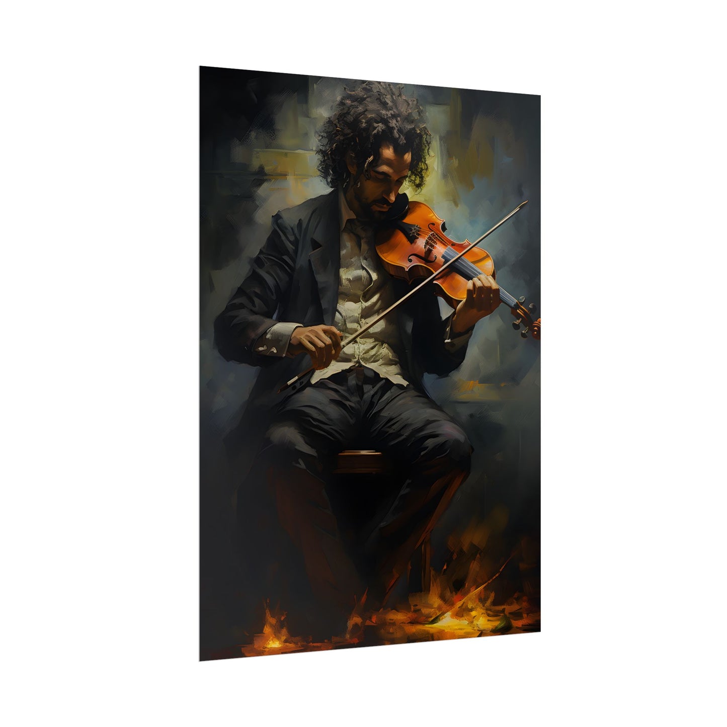 Mysterious Musician Portrait: Digital Artwork - Poster