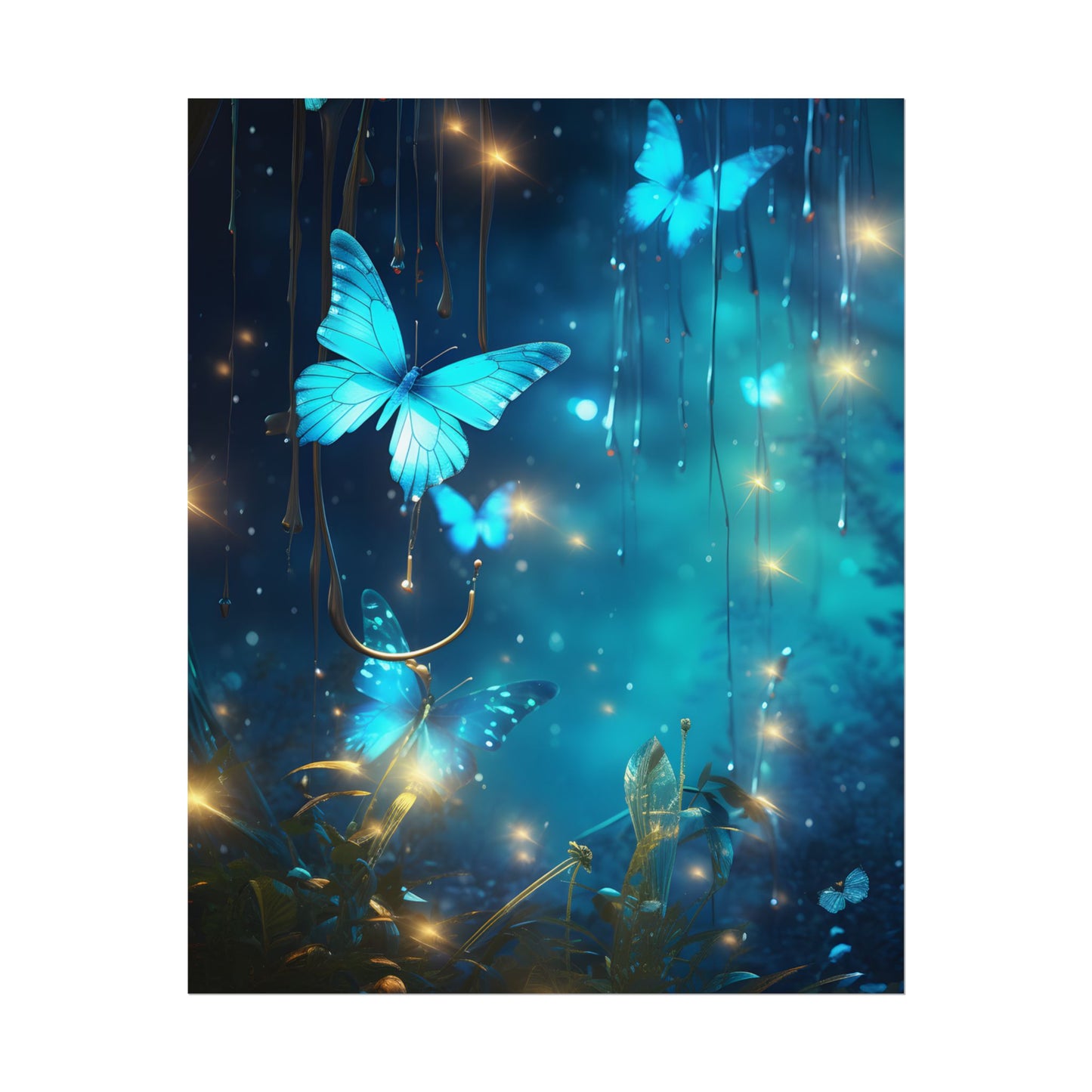 Fantasy Night Forest: Bokeh Glow Digital Artwork - Poster