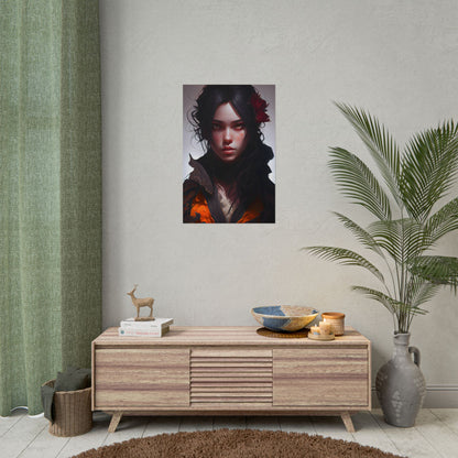 Black Hair Female Portrait: Elegant Dress Artwork - Poster