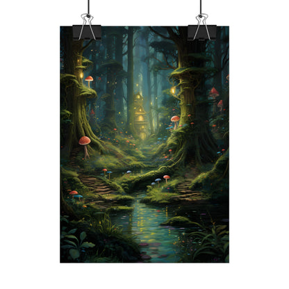 Enchanted Forest: Grimm's Fairy Tale Characters in Serene Woods - Poster