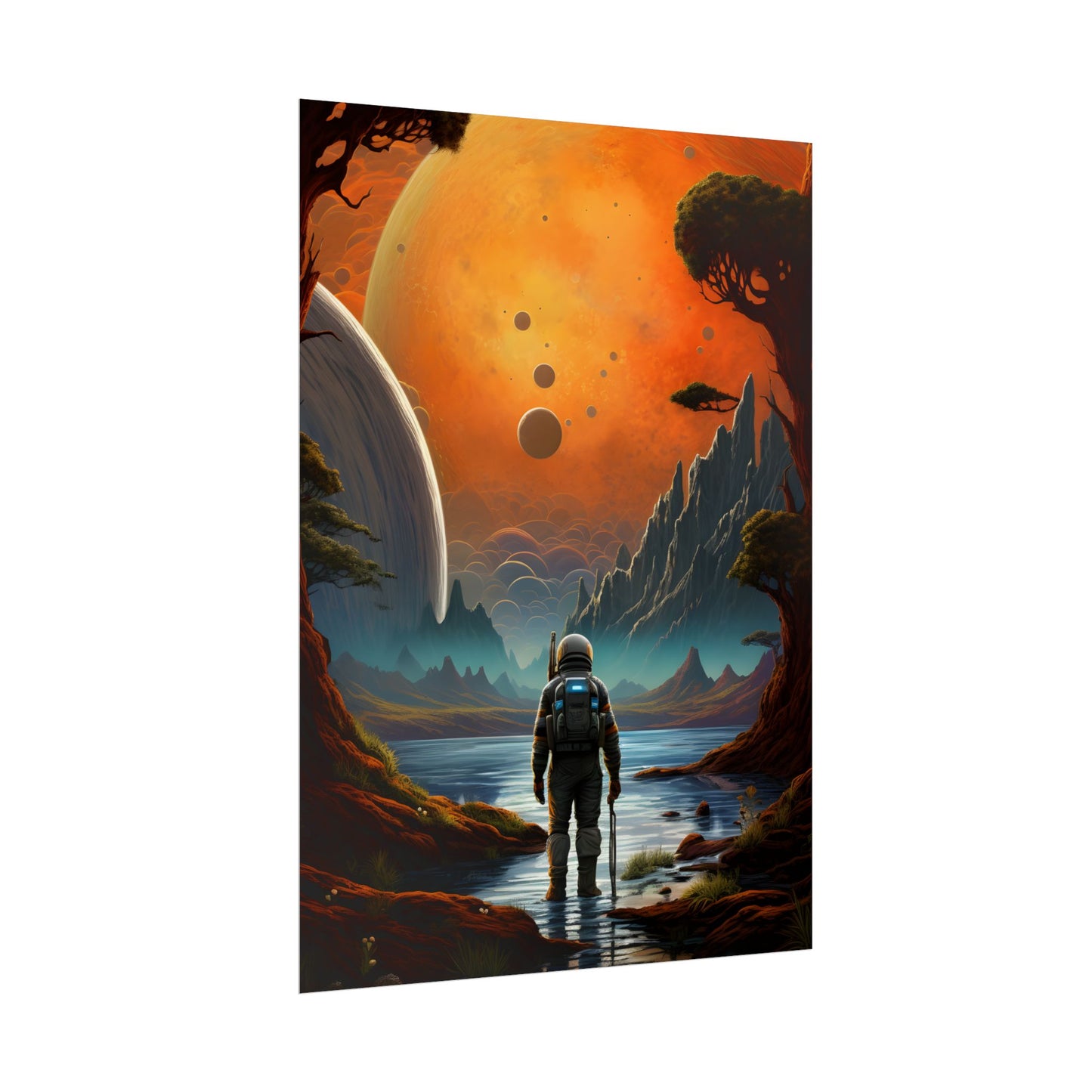 Futuristic Wilderness Explorer: Jetpack Adventure Art - Poster