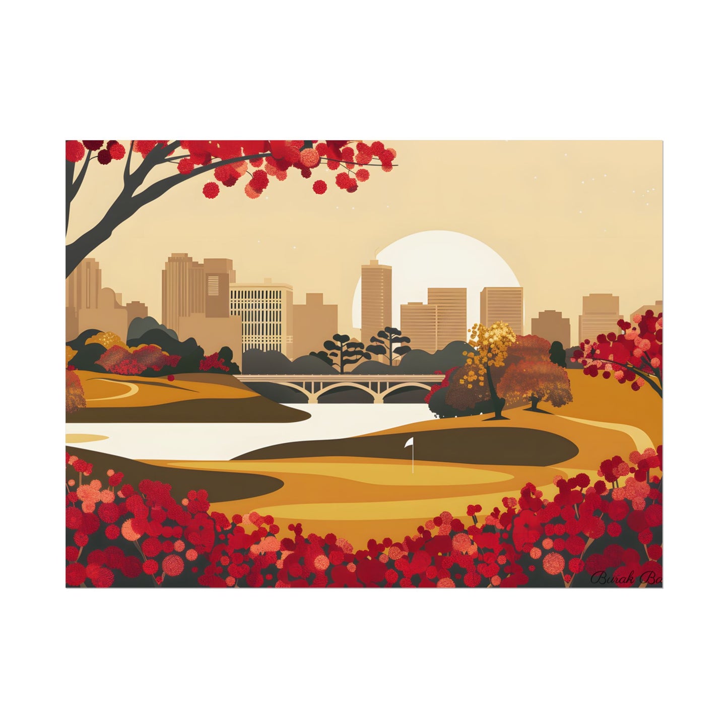 Retro Golf Illustration: Classic Course Scene - Poster