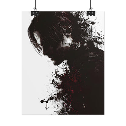 Emerging from Darkness: Blood-Splattered Figure Digital Art - Poster