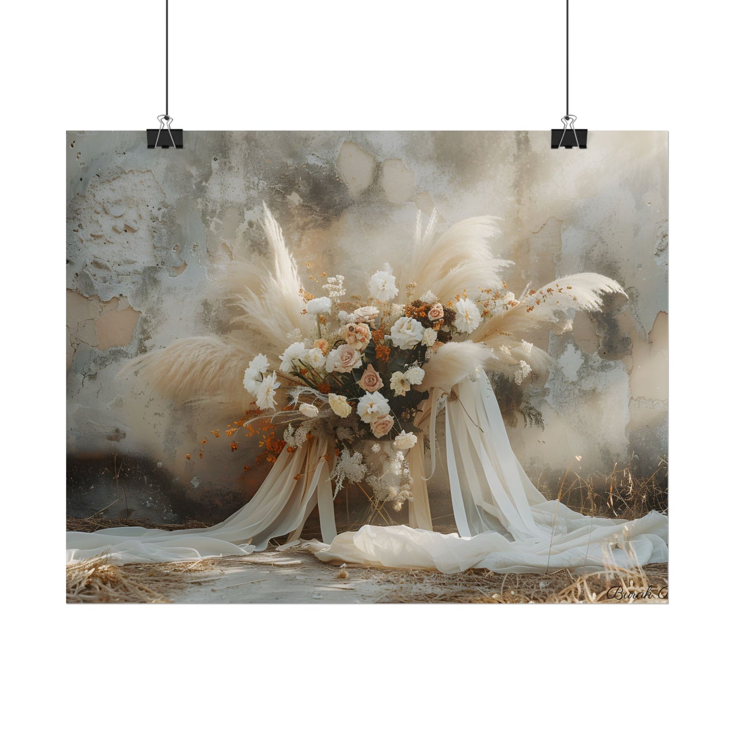 Whimsical Floral Bloom: Pampas Grass Artwork - Poster