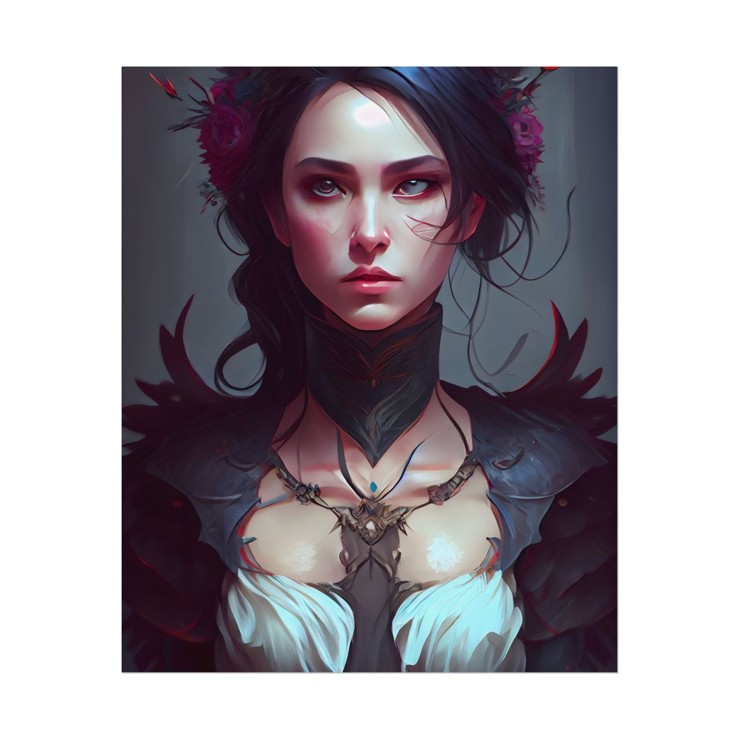 Enchanting Female Portrait: Elegant Black Dress Artwork - Poster