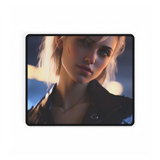 Cyberpunk Teenage Girl: Blonde Digital Art - Desk Mat