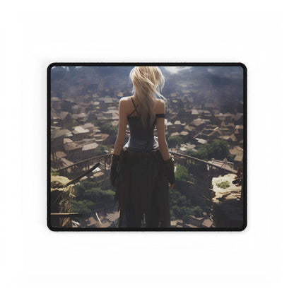Dramatic Anime Art: Intense Female Emotion - Blue Gradient Artwork - Desk Mat